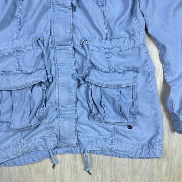 Lorna Jane LJ Black Chambray Denim Casual Outdoor Parka Hooded Jacket Medium - Picture 3 of 16